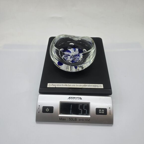 Vintage Jack Conner Paperweight 80s Glass Controlled Bubbles Blue Floral - Picture 8 of 8